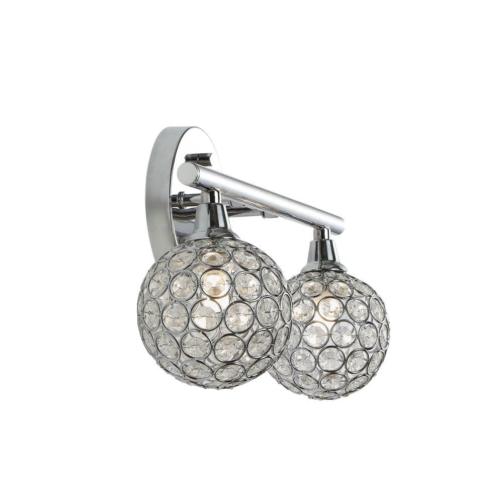 Maeve 13" Chrome 2-Light Iron and Glass Vanity Light