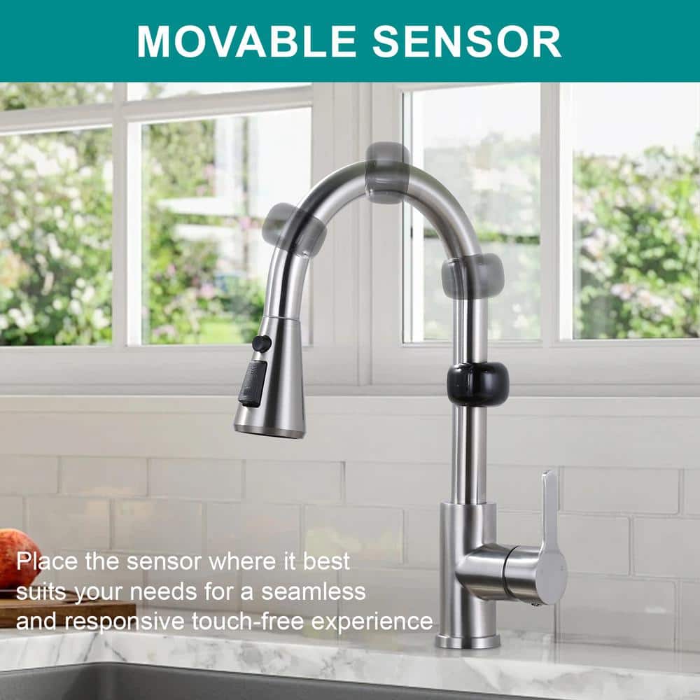 Brushed Nickel Stainless Steel Touchless Pull Down Kitchen Faucet