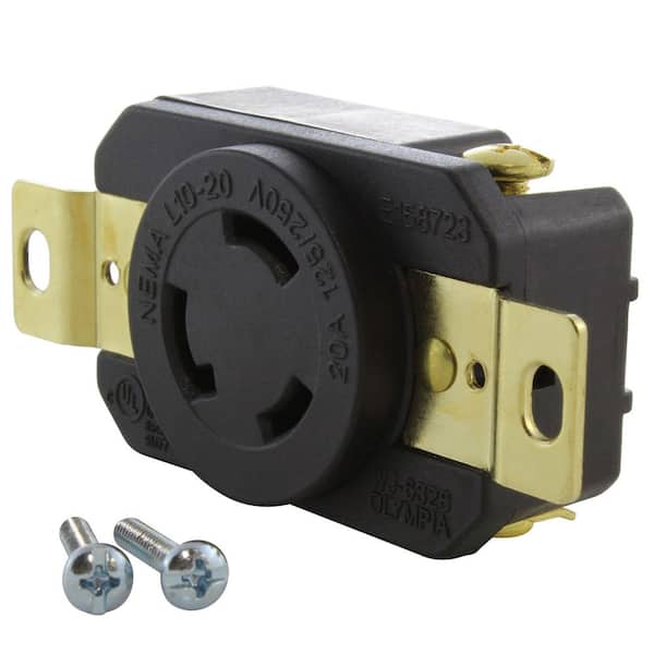 AC WORKS 20 Amp 125-Volt/250-Volt Nema L10-20R Flush Mount Locking Industrial Grade Outlet