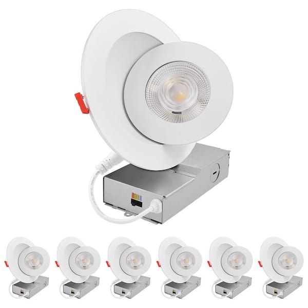 6 In. Integrated LED Recessed Light J-Box Gimbal 5CCT 15W 1100LM Dimmable Directional Downlight Damp & IC Rated 6 Pack