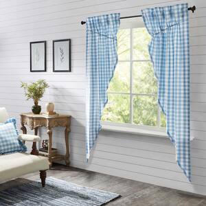 Annie Buffalo Check 36 in. W x 84 in. L Light Filtering Rod Pocket Prairie Window Panel in Blue White Pair