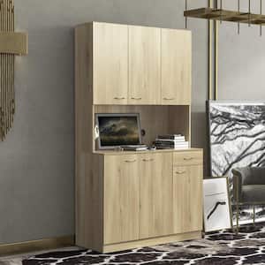 70.87 in. Tall Oak Cabinet with 6-Doors 1-Open Shelves and 1-Drawer