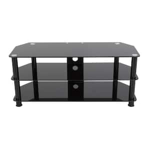 39 in. Black Glass TV Stand Fits TVs Up to 55 in. with Open Storage