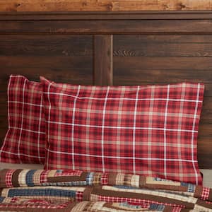 Braxton Red Tan Black Rustic Americana Plaid Cotton Standard Pillowcase Set of 2