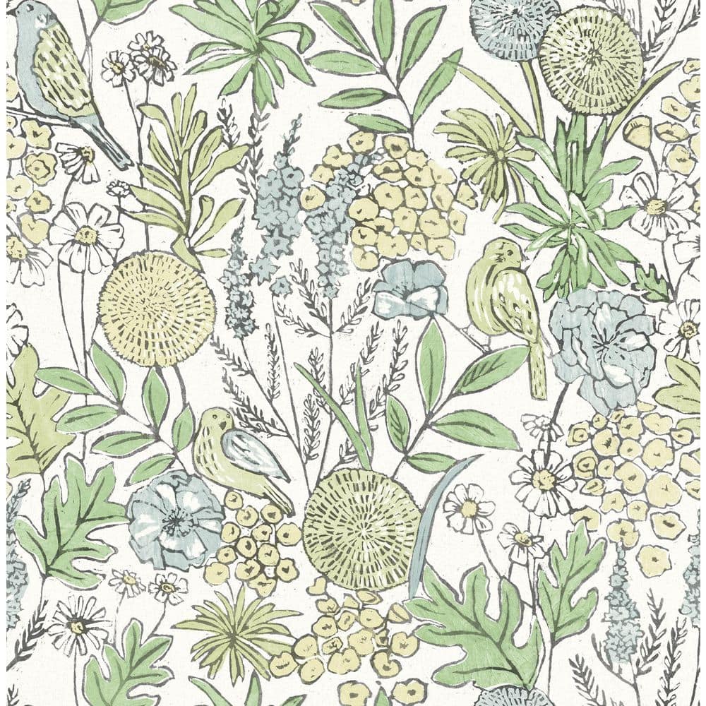 Goldfinch Green Birds and Blooms Wallpaper Sample price history on PriceWatchPro