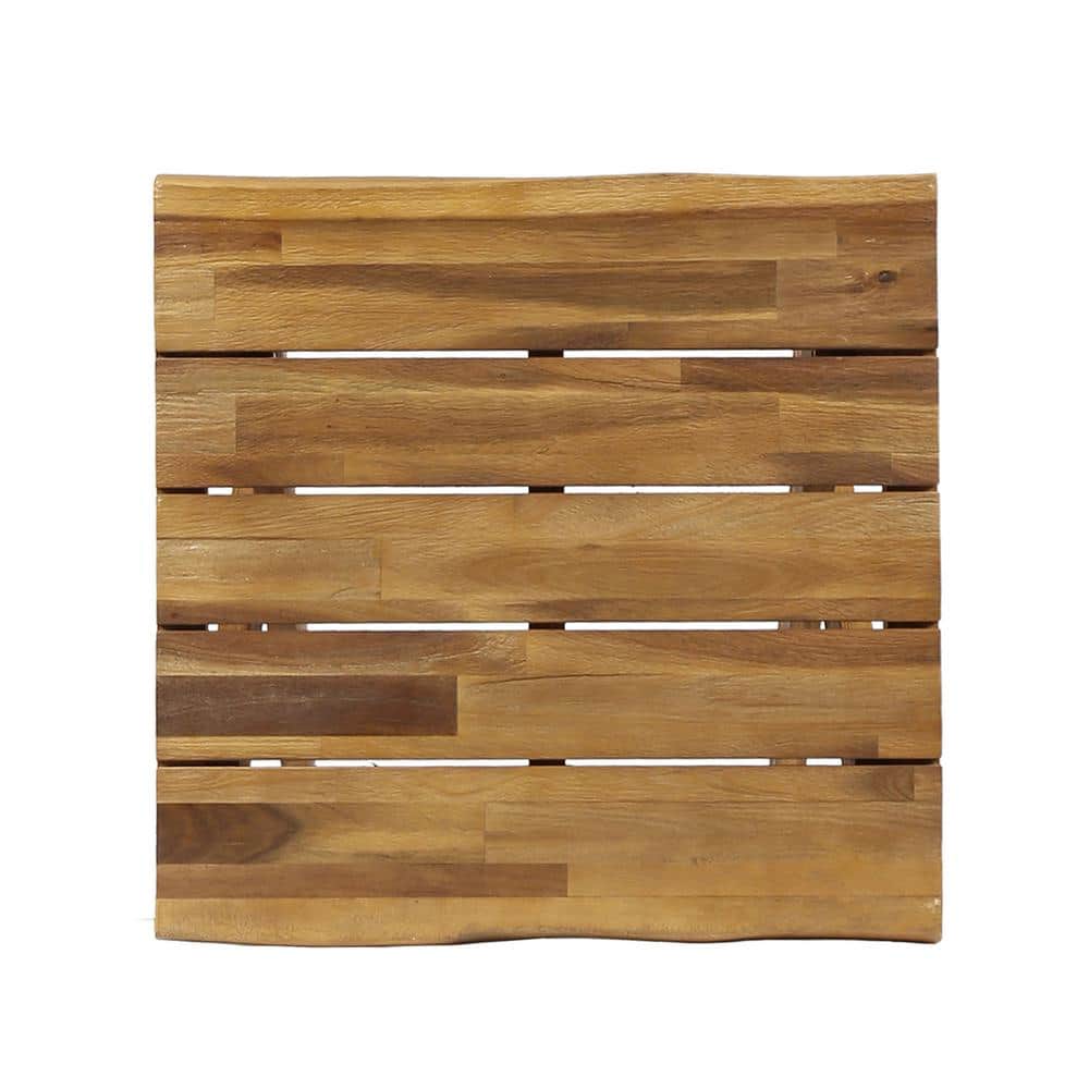 Sandblasted Teak Acacia Wood Cross Base Side Table
