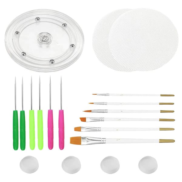 Cookie Decorating Kit with Acrylic Turntable 6 Scribe Needles 6 Brushes 2 Silicone Mats 4 Rubber Feet