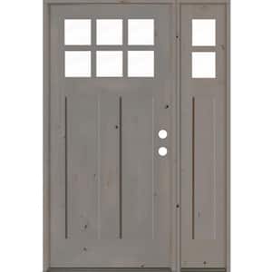 50 in. x 80 in. Craftsman Alder 3-Panel Left Hand 6-Lite Clear Glass Gray Wood Prehung Front Door/Right