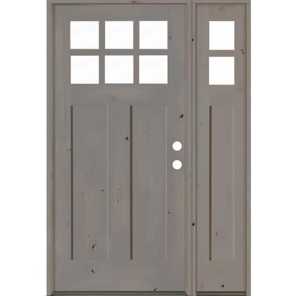 Krosswood Doors 50 in. x 80 in. Craftsman Alder 3-Panel Left Hand 6-Lite Clear Glass Gray Wood Prehung Front Door/Right