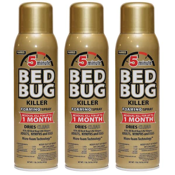 Harris 16 oz. 5-Minute Bed Bug Killer Foaming Spray/Kills All Life Stages (3-Pack)