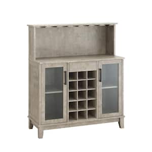 Home Source Bar Cabinet with Wine Rack and Glass Doors in Concrete Finish