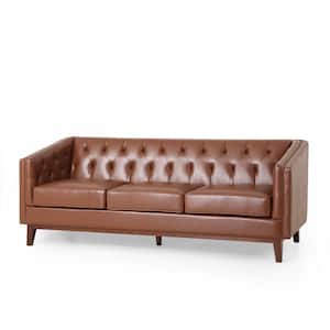 Arrastra 80.75 in. Cognac Brown and Espresso Faux Leather 3-Seats Sofa