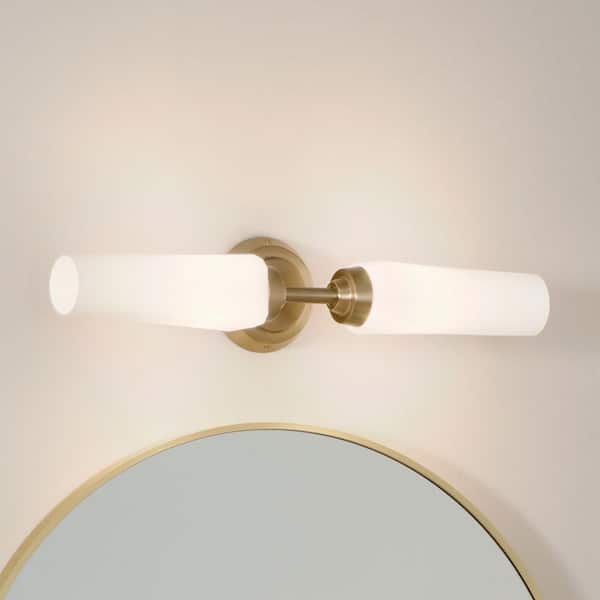 Truby 20.75 in. 2-Light Champagne Bronze Contemporary Bathroom Vanity Light with Satin Etched Cased Opal Glass