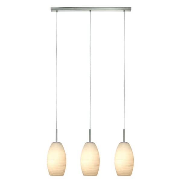 Eglo Batista 1 27.95 in. W x 59 in. H 3-Light Matte Nickel Linear Pendant Light with Frosted Glass Shades