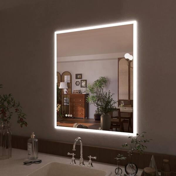 30 in. W x 36 in. H Frameless LED Single Bathroom Vanity Mirror in Polished Crystal