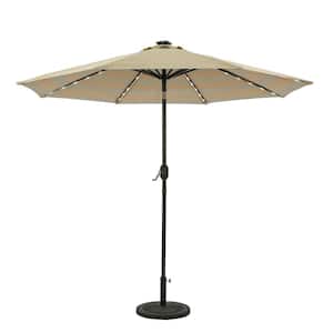 Mirage II Fiesta 9 ft. Octagon Market Umbrella with LED Tube Lights in Champagne-Taupe Stripe - Breez-Tex