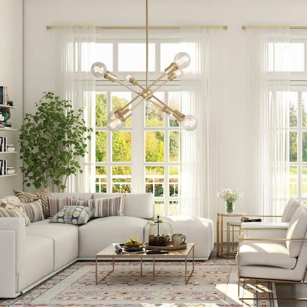 Modern 8-Light Light Gold Sputnik Chandelier for Foyer, Bedroom, Living Room with No Bulb Included