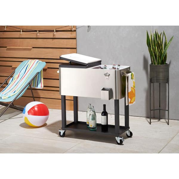Trinity - 100 Qt./25 Gal. Stainless Steel Wheeled Cooler with Shelf