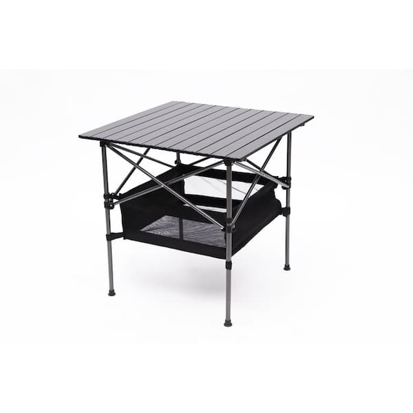 Unbranded Hot Seller 1-Piece 27.56 x 27.56 x 27.56" Black Aluminum Folding Outdoor Table w/ Carrying Bag Square Table for Picnics