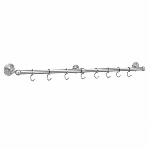 39.3 in. Silver Stainless Steel Wall Mounted Pot Rack, Hanging Pot and Pan Rack with 8 S Hooks for Kitchen