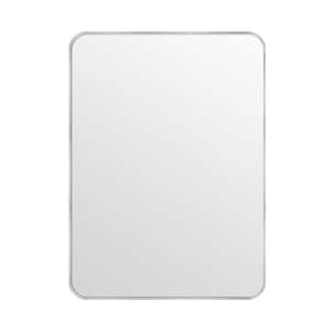 30 in. W x 48 in. H Modern Rectangular Aluminum Alloy Silver Rounded Corner Wall Mirror/Decorative Mirror