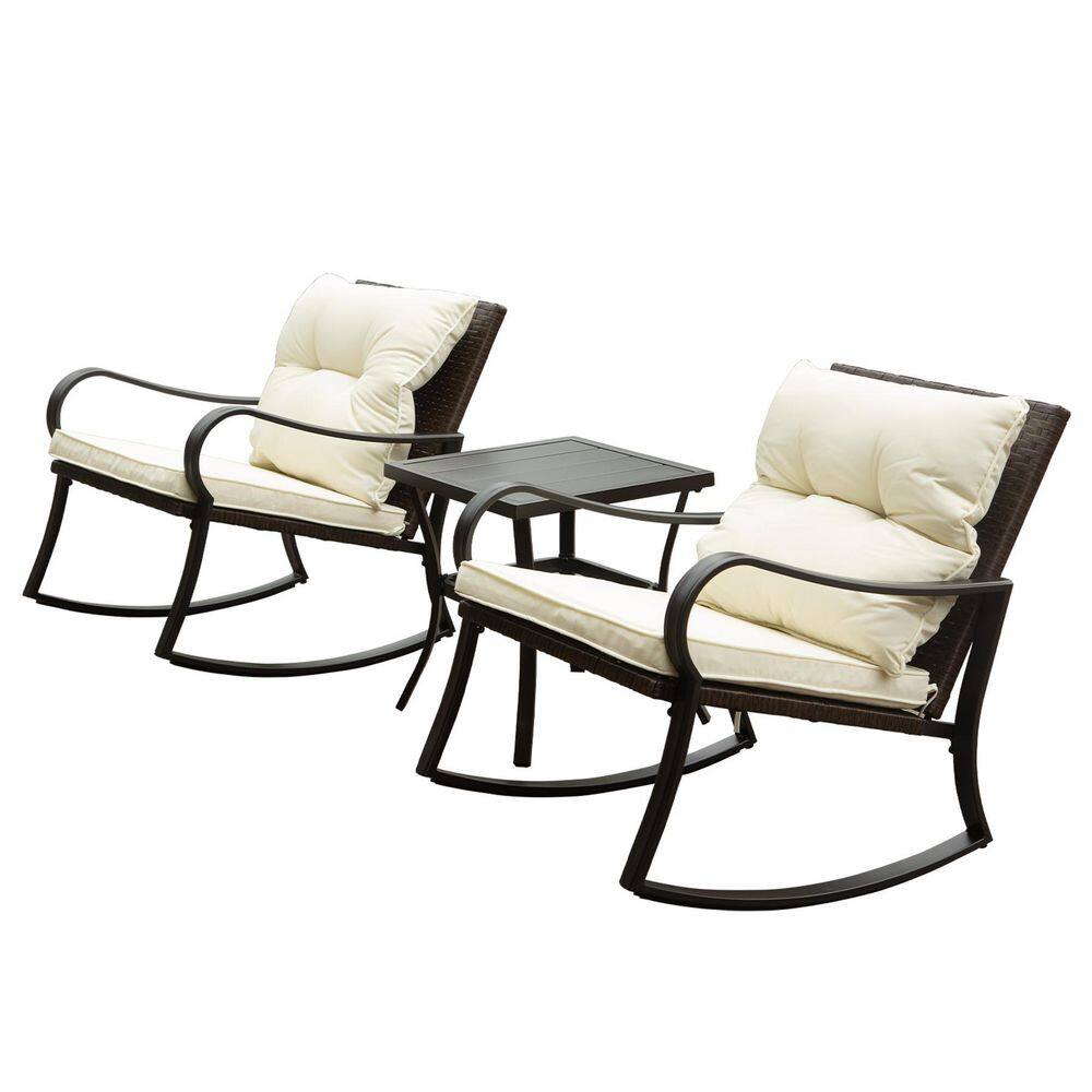 3-Piece Metal Outdoor Bistro Set Rocking Chair Set with Beige Cushion price history on PriceWatchPro