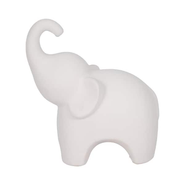 Liv & Skye White 7 in. x 8 in. Stoneware Elephant Figurine With Rough Texture