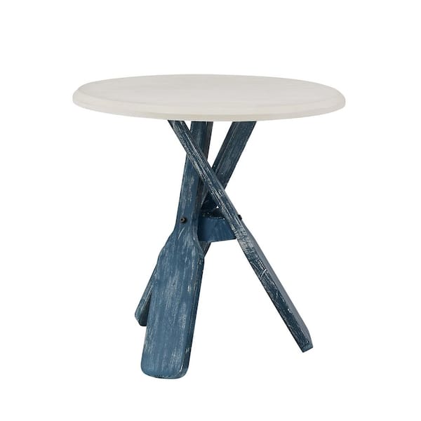 Linon Home Decor Marlin Blue with White Wood Top Side Table and Oar Style Base
