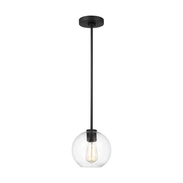 Generation Lighting Orley 1-Light Midnight Black Pendant Light with Clear Glass Globe Shade
