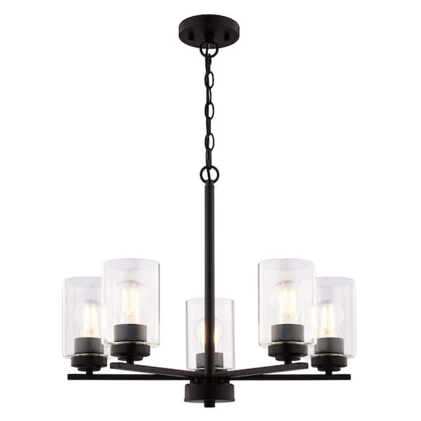 VAXCEL Park Ridge 5-Light Matte Black Chandelier, Clear