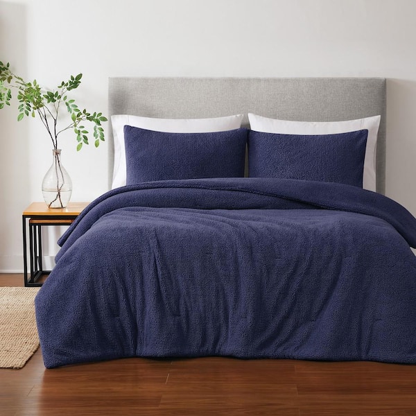 Brooklyn Loom Oversized Marshmallow Sherpa Polyester Navy 3 Piece King Comforter Set