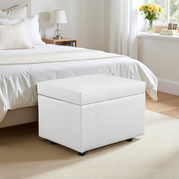 Beige Fabric Rectangle Accent Medium Ottoman Footstool with Hide Storage and Flip Top for Living Room Bedroom