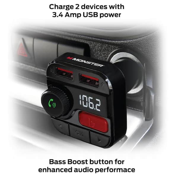 Monster Bluetooth FM Transmitter with 3.4 Amp USB Charging Ports, Black  MCC9-1032-BLK - The Home Depot