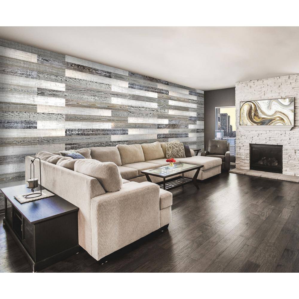 1/4 in. x 5 in. x 4 ft. White/Gray/Whitewash Mixed Wood Wall Planks Weathered Barn Wood Boards