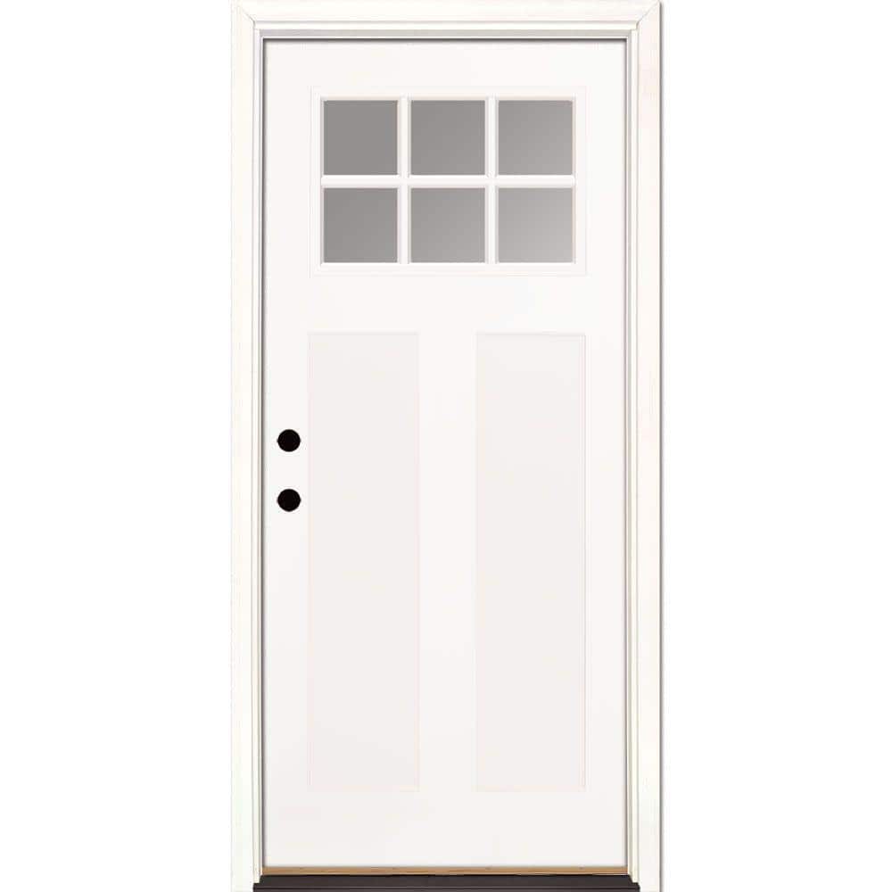 36 in. x 80 in. 6 Lite Clear Craftsman Unfinished Smooth Left-Hand Inswing Fiberglass Prehung Front Door 36 in. x 80 in. 6 Lite Clear Craftsman Unfinished Smooth Left-Hand Inswing Fiberglass Prehung Front Door
