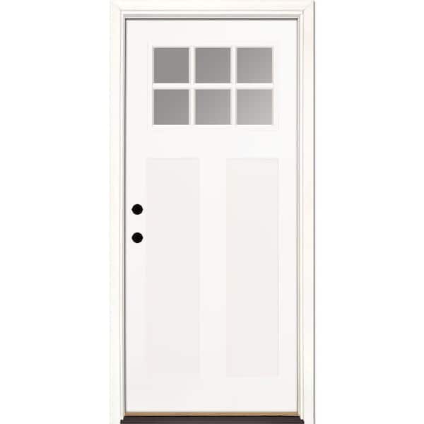 Feather River Doors 35.5 in. x 81.625 in. 6 Lite Clear Craftsman Unfinished Smooth Right-Hand Inswing Fiberglass Prehung Front Door