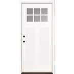 36 in. x 80 in. 6 Lite Clear Craftsman Unfinished Smooth Right-Hand Inswing Fiberglass Prehung Front Door