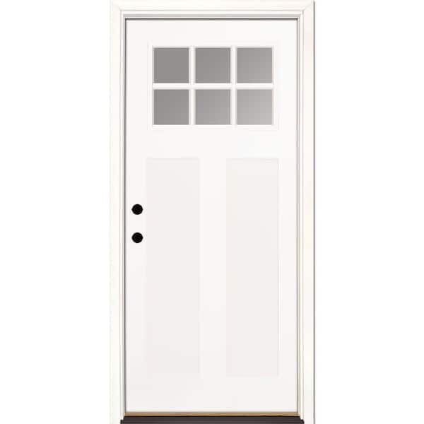 Feather River Doors 36 in. x 80 in. 6 Lite Right-Hand/Inswing Clear Glass Smooth White: Ready to Paint Fiberglass Prehung Front Door