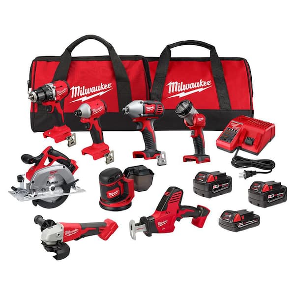 M18 18V Lithium-Ion Cordless Combo Kit (8-Tool) with (3) Batteries, Charger and Tool Bag