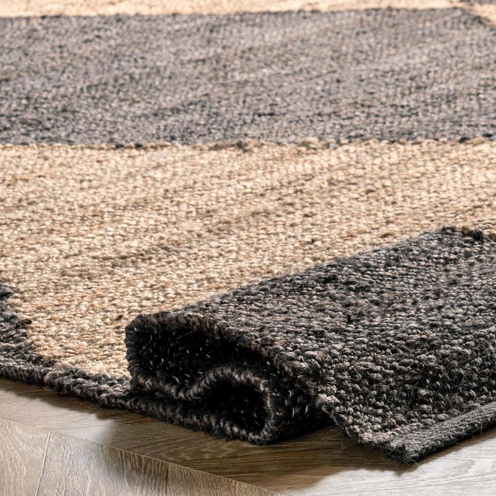Handmade Black and Beige Cotton Diamond Area Rug, 10' x 14'