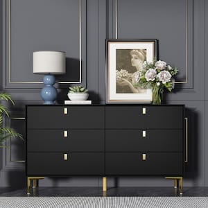 6-Drawer Black Wooden Chest of Drawers Dresser Modern Style Storage Cabinet (55.1 in. W x 31.1 in. H x 15.7 in. D)