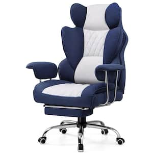 Fabric Gaming Chair Adjustable Height Ergonomic Office Desk Computer Chair in Dark Blue and White