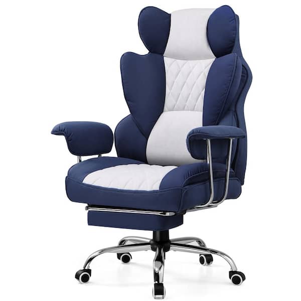 ComHoma Fabric Gaming Chair Adjustable Height Ergonomic Office Desk Computer Chair in Dark Blue and White