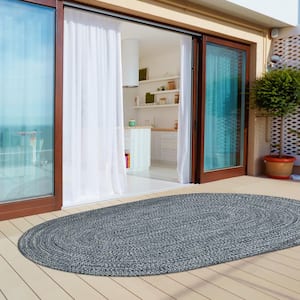 Braided Denim Blue-White 3 ft. x 5 ft. Reversible Transitional Polypropylene Indoor/Outdoor Area Rug