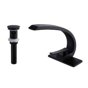 Single Handle Single Hole Bathroom Faucet with Deckplate Included and Drain Kit in Matte Black