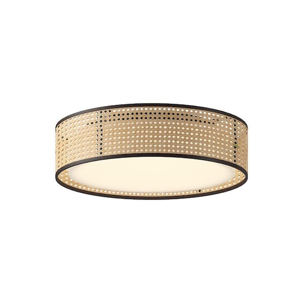 Lyla 16 in. 1-Light 24-Watt Rattan Integrated LED Flush Mount