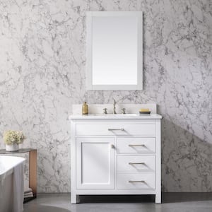 Jasper 36 in. W x 22 in. D Bath Vanity in White with Engineered Stone Vanity in Carrara White with White Sink
