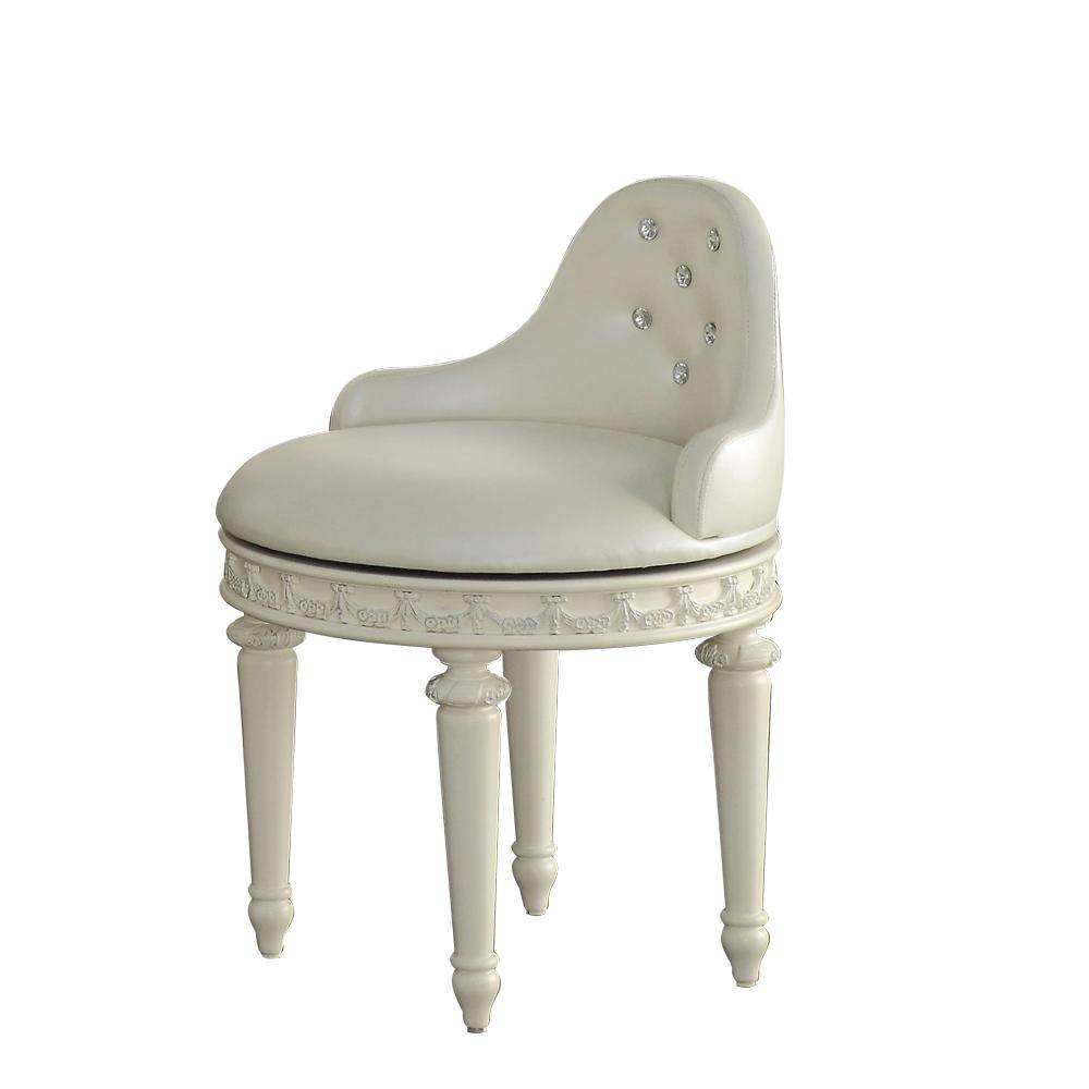Ivory Swivel Vanity Chair with Crystal Tufting