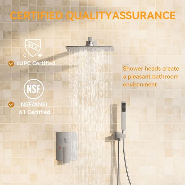BWE 10 Inch Square Bathroom Shower Combo Set In Brushed Nickel A