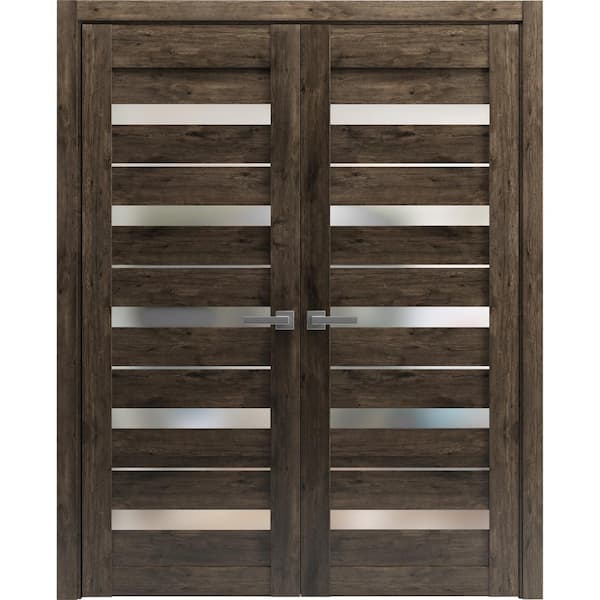 Sartodoors 72 in. x 84 in. 2 Panel Cognac Oak Color Finished Solid MDF Sliding Door with Hardware